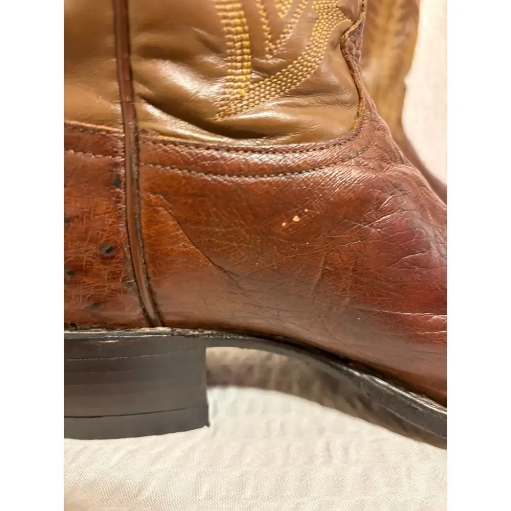 Vintage 80’s Tony Lama Ostrich Leather Western Cowboy Boots Men’s 10EE USA